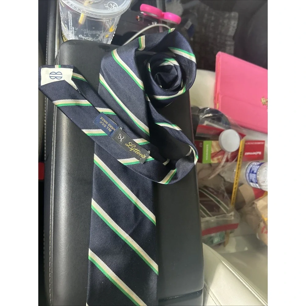 vintage Bill Blass Lyttons Chicago Silk Regimental Tie Navy Green FLAWED AS-IS
